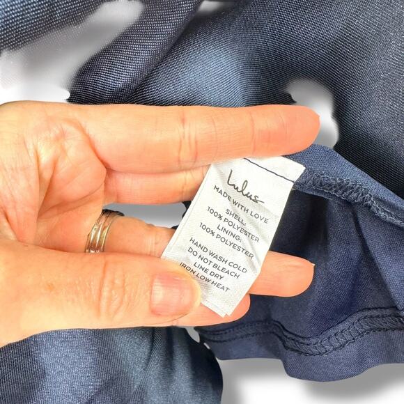 Lulus NWT Broadway Show Navy Blue High-Low Taffeta Pleated Gown Dress Medium - Picture 11 of 11